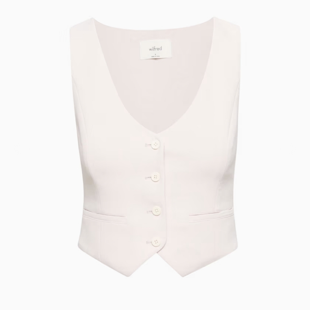 Wilfred Cream Sleeveless V-Neck Button Vest